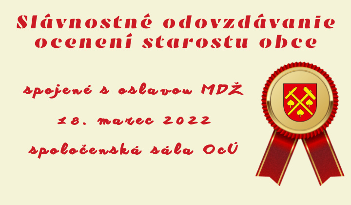 POZVÁNKA: Slávnostné odovzdávanie ocenení starostu obce spojené s oslavou MDŽ